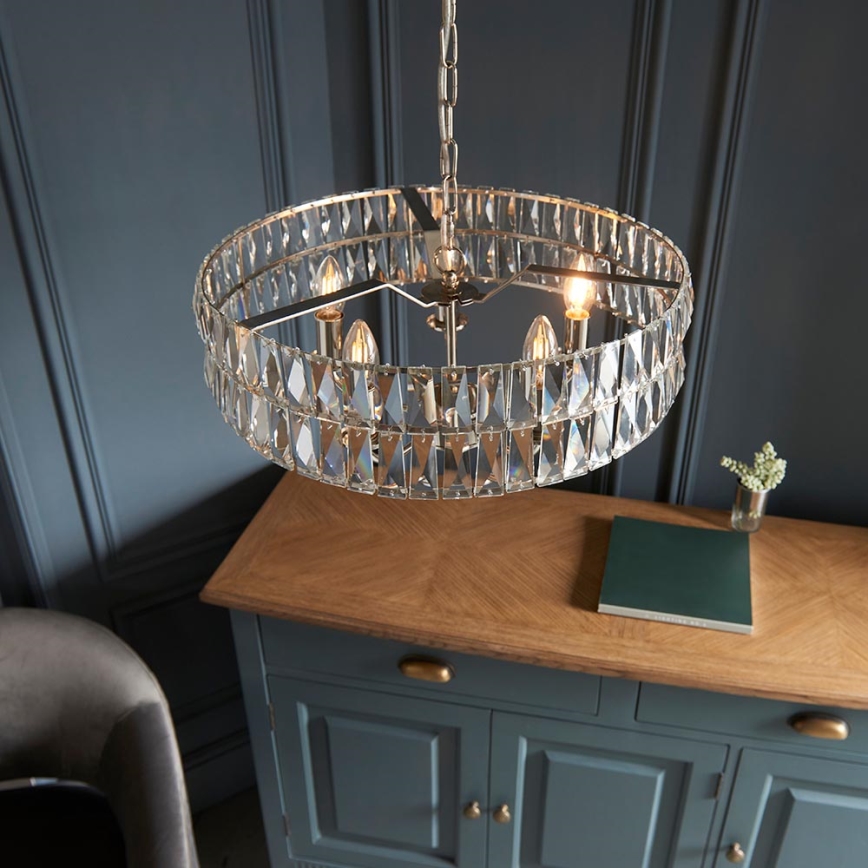 Endon 104467 - Lustra ar ķēdi CLIFTON 5xE14/6W/230V spīdīgi hromēts/caurspīdīga d. 50,5 cm
