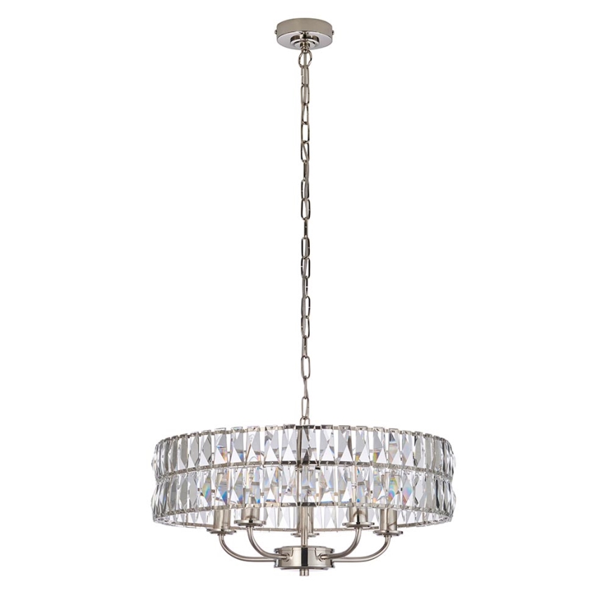Endon 104467 - Lustra ar ķēdi CLIFTON 5xE14/6W/230V spīdīgi hromēts/caurspīdīga d. 50,5 cm