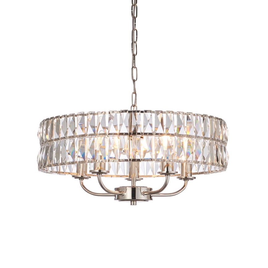 Endon 104467 - Lustra ar ķēdi CLIFTON 5xE14/6W/230V spīdīgi hromēts/caurspīdīga d. 50,5 cm