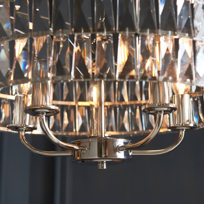 Endon 104467 - Lustra ar ķēdi CLIFTON 5xE14/6W/230V spīdīgi hromēts/caurspīdīga d. 50,5 cm