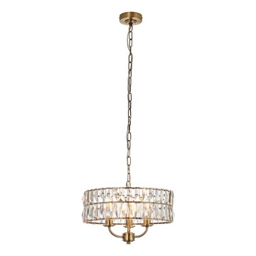 Endon 106243 - Lustra uz ķēdes CLIFTON 3xE14/6W/230V Ø 38,5 cm misiņš/caurspīdīgs