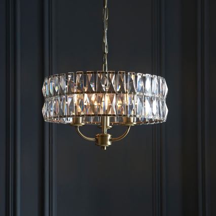 Endon 106243 - Lustra uz ķēdes CLIFTON 3xE14/6W/230V Ø 38,5 cm misiņš/caurspīdīgs
