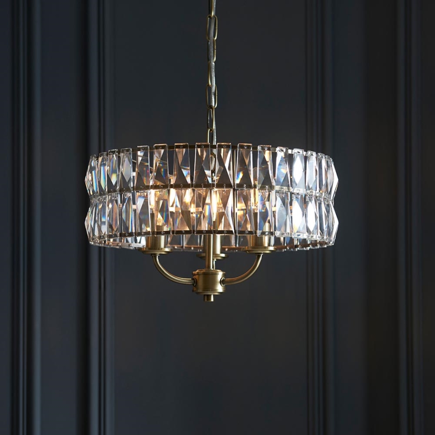 Endon 106243 - Lustra uz ķēdes CLIFTON 3xE14/6W/230V Ø 38,5 cm misiņš/caurspīdīgs
