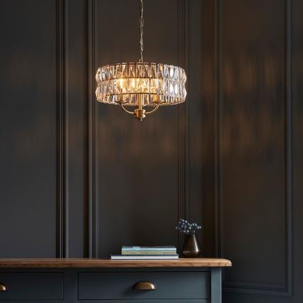 Endon 106243 - Lustra uz ķēdes CLIFTON 3xE14/6W/230V Ø 38,5 cm misiņš/caurspīdīgs