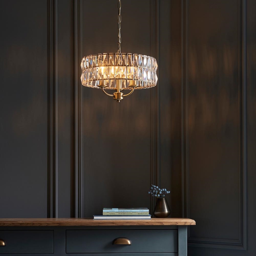 Endon 106243 - Lustra uz ķēdes CLIFTON 3xE14/6W/230V Ø 38,5 cm misiņš/caurspīdīgs