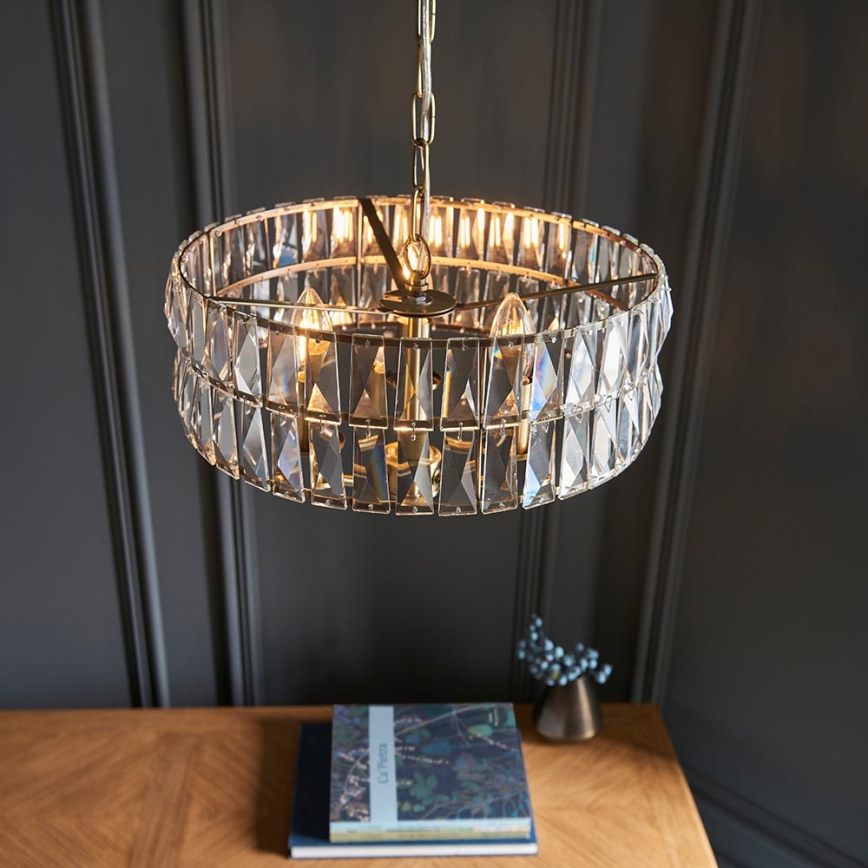 Endon 106243 - Lustra uz ķēdes CLIFTON 3xE14/6W/230V Ø 38,5 cm misiņš/caurspīdīgs