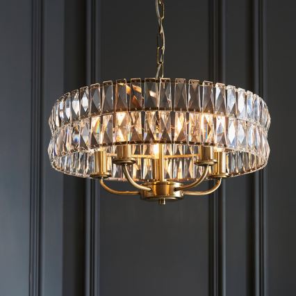 Endon 106244 - Lustra ar ķēdi CLIFTON 5xE14/6W/230V misiņš/skaidrs stikls