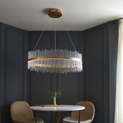 Endon 107672 - LED regulējama lustra uz troses ADRIEL LED/83W/230V 3000K Ø 89 cm zelta/caurspīdīga