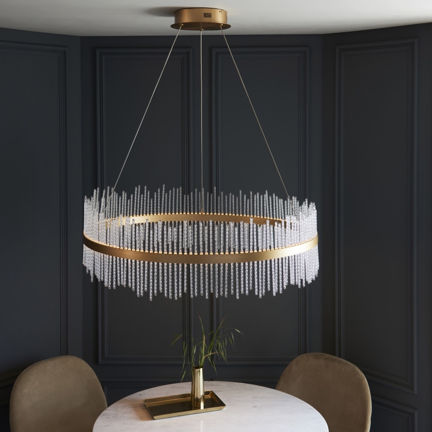 Endon 107672 - LED regulējama lustra uz troses ADRIEL LED/83W/230V 3000K Ø 89 cm zelta/caurspīdīga