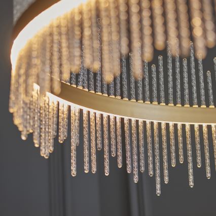 Endon 107672 - LED regulējama lustra uz troses ADRIEL LED/83W/230V 3000K Ø 89 cm zelta/caurspīdīga