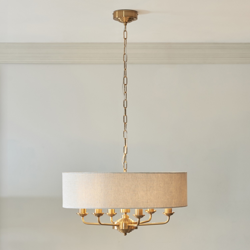 Endon 110722 - Lustra ar ķēdi HIGHCLERE 6xE14/6W/230V bēša/misiņš d. 55 cm