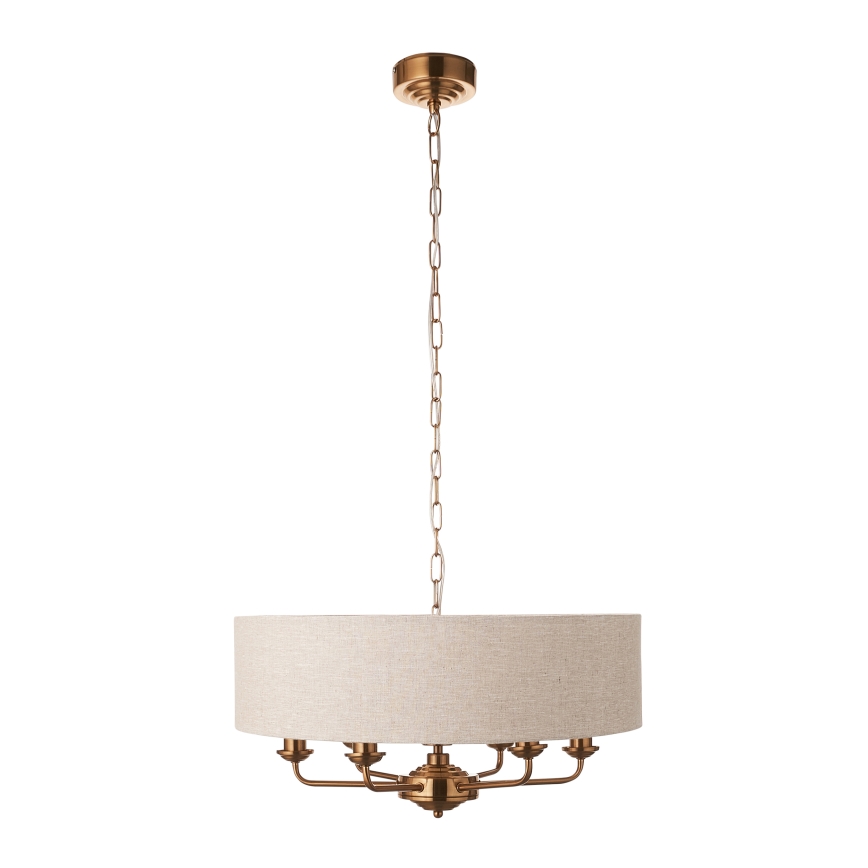 Endon 110722 - Lustra ar ķēdi HIGHCLERE 6xE14/6W/230V bēša/misiņš d. 55 cm
