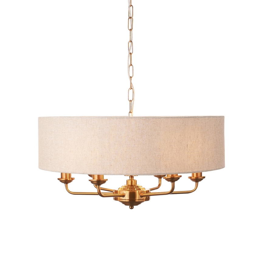 Endon 110722 - Lustra ar ķēdi HIGHCLERE 6xE14/6W/230V bēša/misiņš d. 55 cm