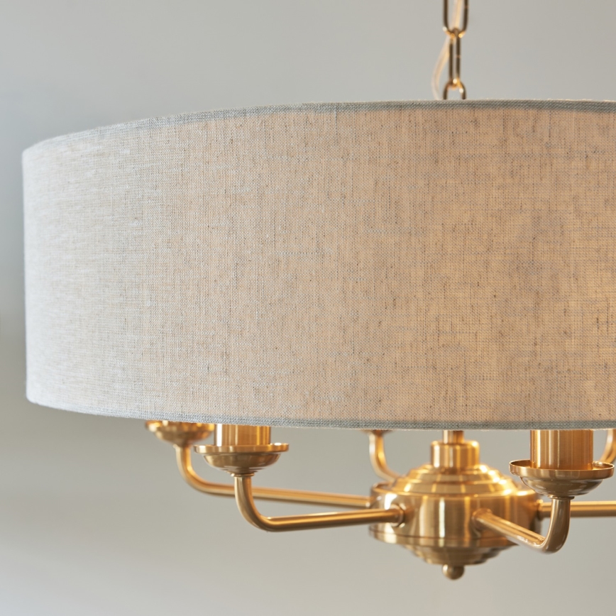 Endon 110722 - Lustra ar ķēdi HIGHCLERE 6xE14/6W/230V bēša/misiņš d. 55 cm