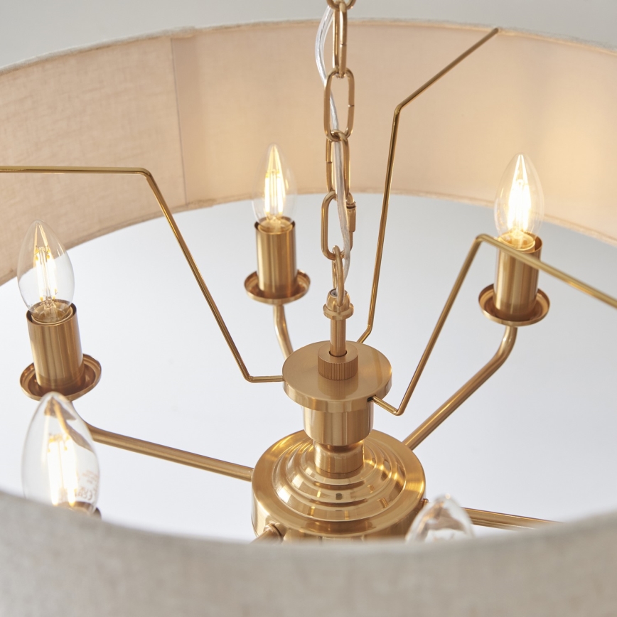 Endon 110722 - Lustra ar ķēdi HIGHCLERE 6xE14/6W/230V bēša/misiņš d. 55 cm