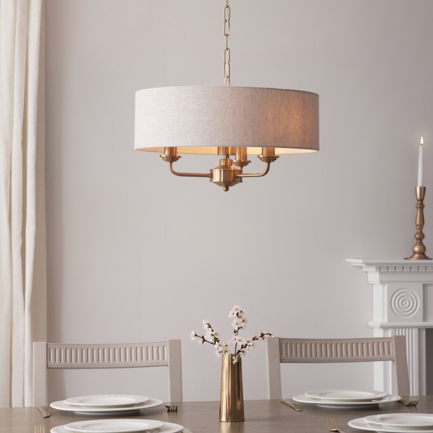 Endon 110723 - Lustra ar ķēdi HIGHCLERE 3xE14/40W/230V bēša/misiņš