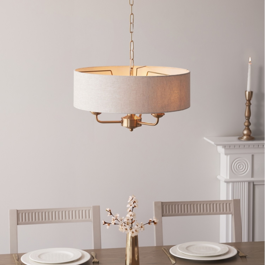 Endon 110723 - Lustra ar ķēdi HIGHCLERE 3xE14/40W/230V bēša/misiņš