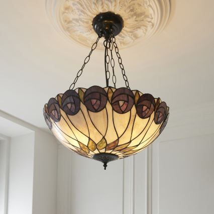 Endon 111872 - Lustra uz ķēdes Tiffany HUTCHINSON 3xE27/60W/230V Ø 50 cm