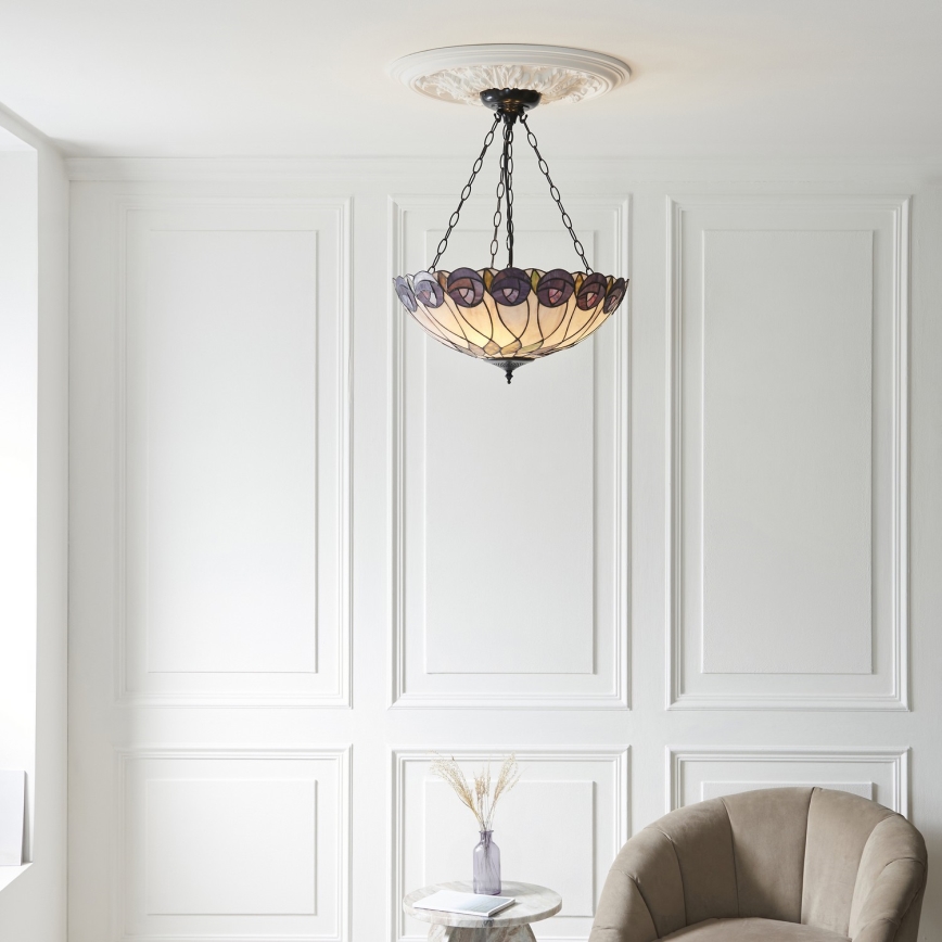 Endon 111872 - Lustra uz ķēdes Tiffany HUTCHINSON 3xE27/60W/230V Ø 50 cm