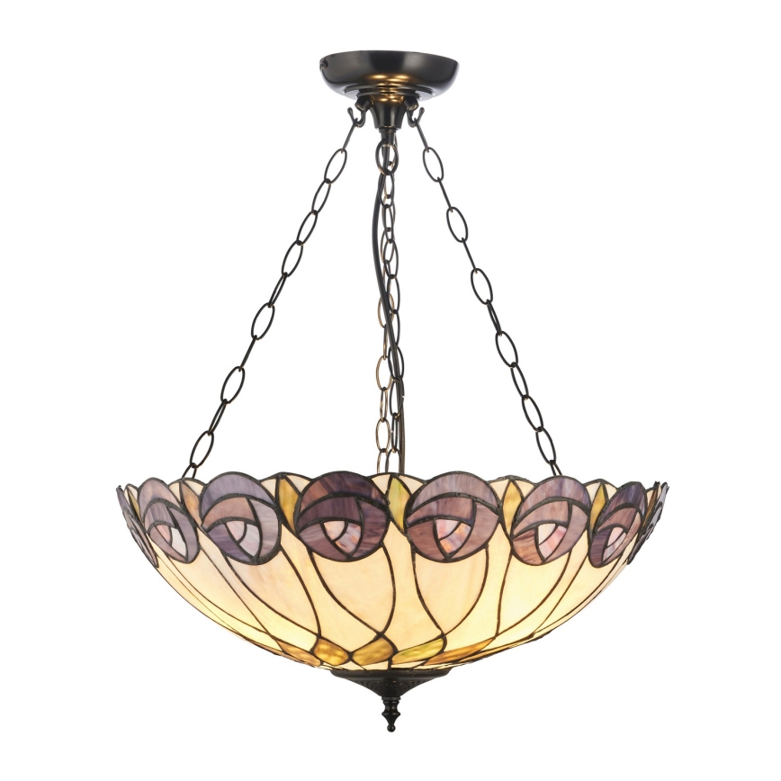Endon 111872 - Lustra uz ķēdes Tiffany HUTCHINSON 3xE27/60W/230V Ø 50 cm