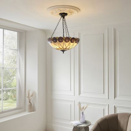 Endon 111872 - Lustra uz ķēdes Tiffany HUTCHINSON 3xE27/60W/230V Ø 50 cm