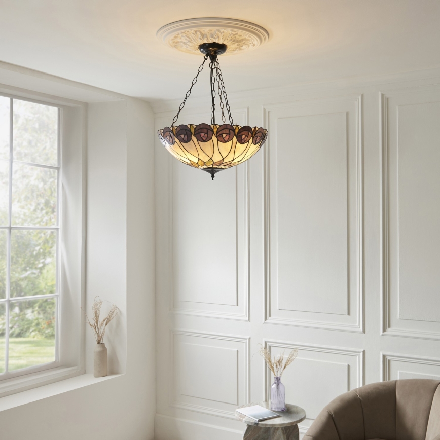 Endon 111872 - Lustra uz ķēdes Tiffany HUTCHINSON 3xE27/60W/230V Ø 50 cm
