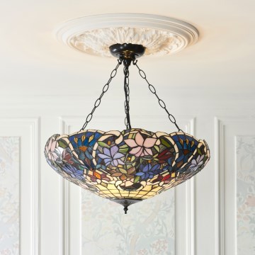 Endon 111887 - Tiffany SULLIVAN pakaramā lustra ar ķēdi, 3xE27/10W/230V, Ø57 cm