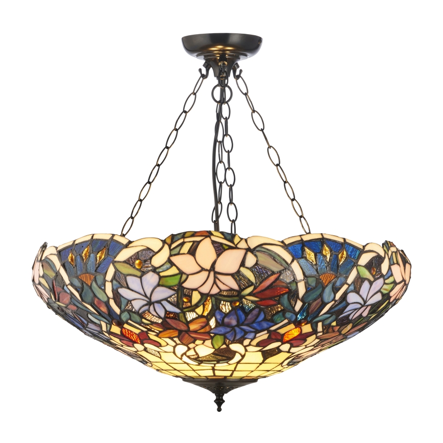 Endon 111887 - Tiffany SULLIVAN pakaramā lustra ar ķēdi, 3xE27/10W/230V, Ø57 cm
