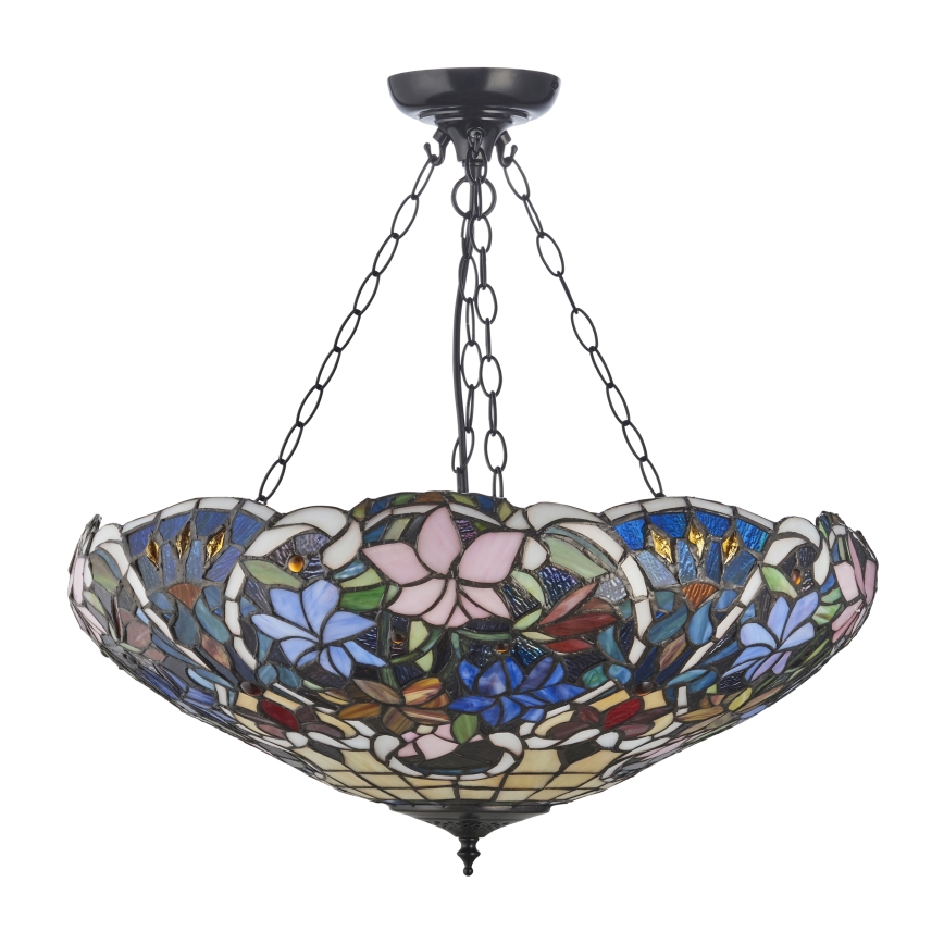 Endon 111887 - Tiffany SULLIVAN pakaramā lustra ar ķēdi, 3xE27/10W/230V, Ø57 cm