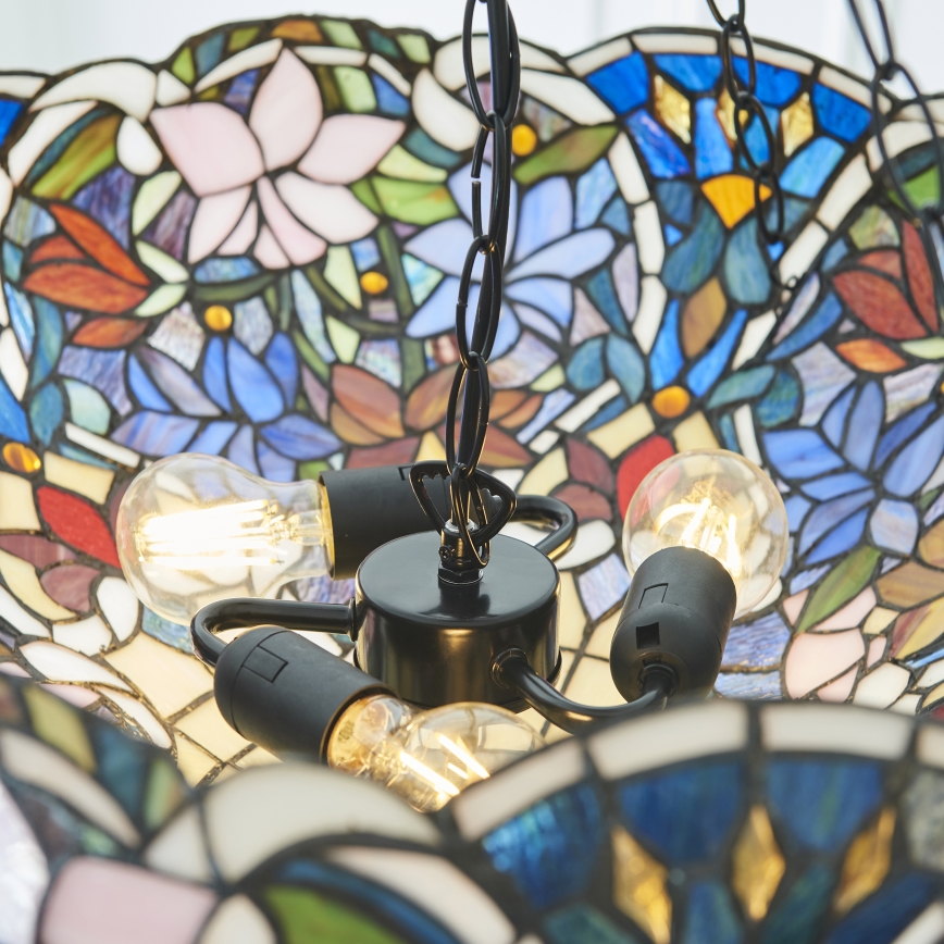 Endon 111887 - Tiffany SULLIVAN pakaramā lustra ar ķēdi, 3xE27/10W/230V, Ø57 cm