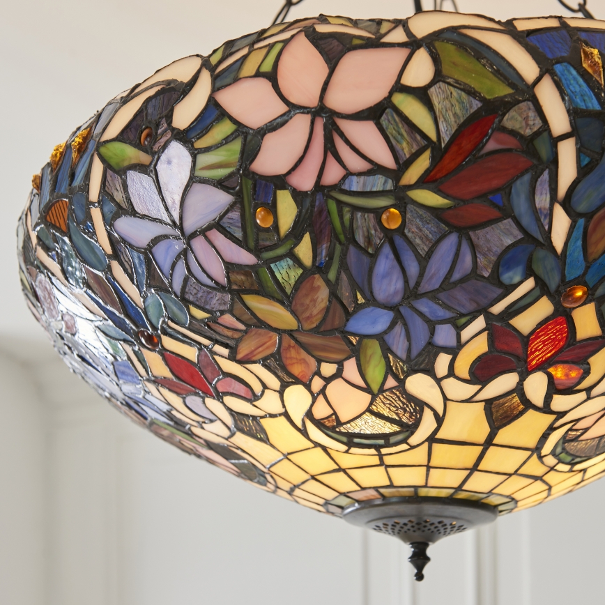 Endon 111887 - Tiffany SULLIVAN pakaramā lustra ar ķēdi, 3xE27/10W/230V, Ø57 cm