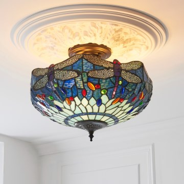 Endon 111897 - Piestiprināma griestu lampa Tiffany DRAGONFLY 3xE27/10W/230V Ø 41 cm