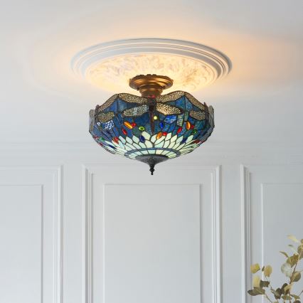 Endon 111897 - Piestiprināma griestu lampa Tiffany DRAGONFLY 3xE27/10W/230V Ø 41 cm