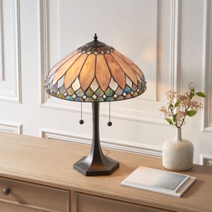 Endon 112183 - Galda lampa Tiffany BROOKLYN 2xE14/10W/230V Ø 40 cm