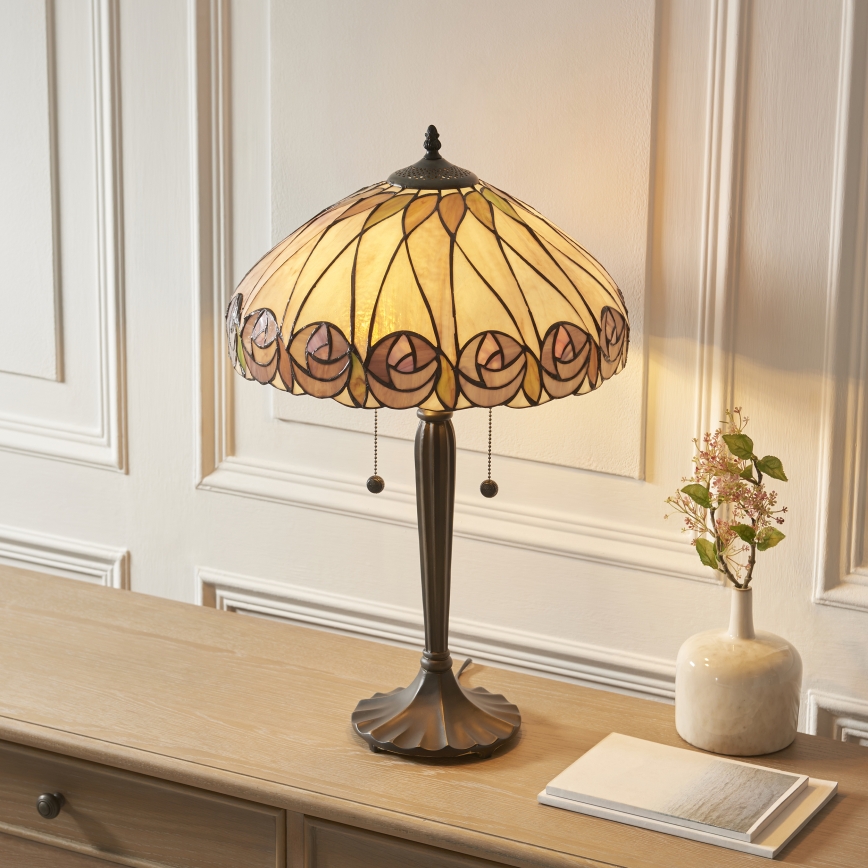 Endon 112184 - Galda lampa Tiffany HUTCHINSON 2xE27/10W/230V Ø 40 cm