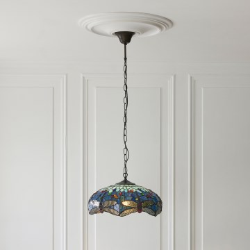 Endon 112195 - Lustra ar ķēdi Tiffany DRAGONFLY 1xE27/60W/230V Ø 41 cm