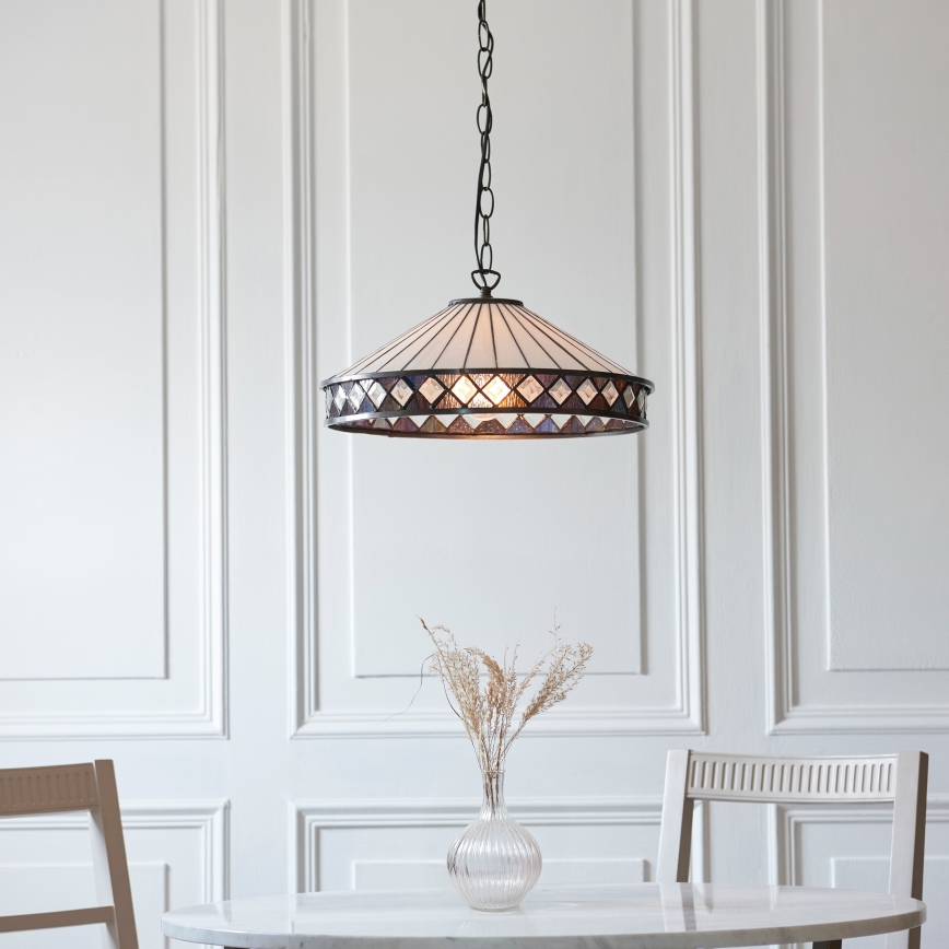 Endon 112196 - Tiffany FARGO pakaramā lustra ar ķēdi 1xE27/60W/230V Ø 41,5 cm
