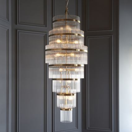 Endon 112793 - Lustra ar ķēdi MARIETTA GRAND 21xE14/6W/230V misiņš/caurspīdīga