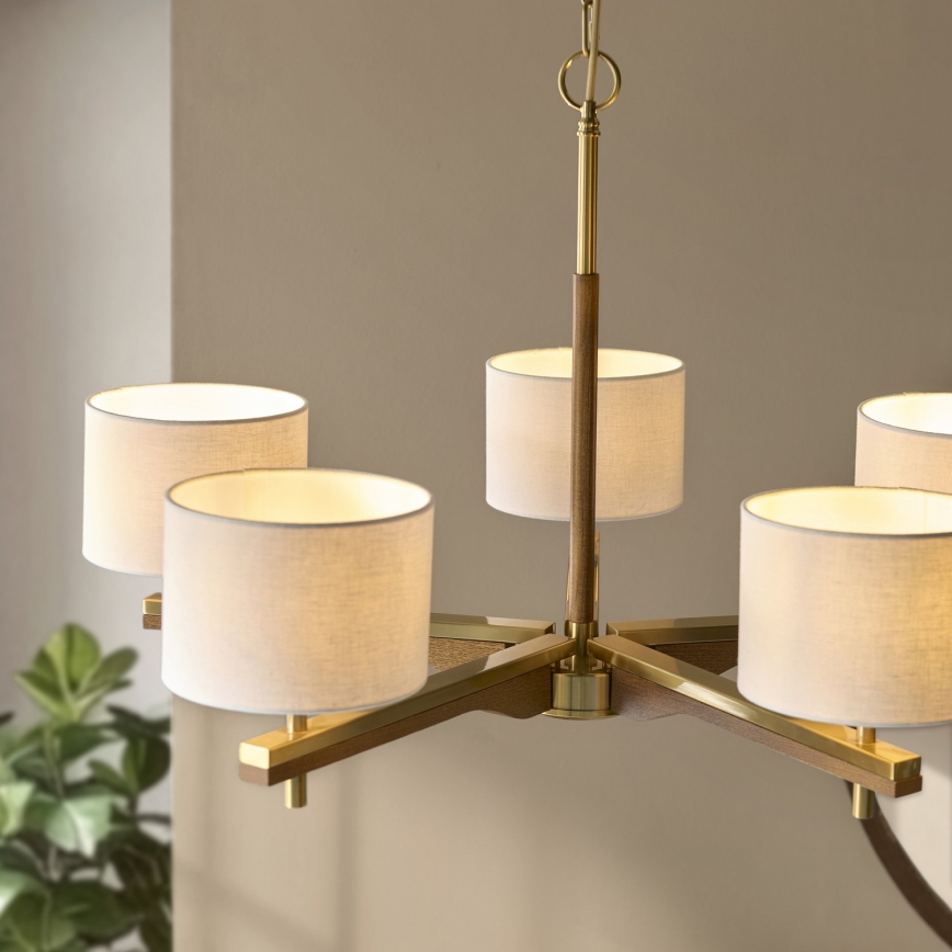 Endon 116994 - Piekaramā lustra ar ķēdi HEATHCLIFF 5xE14/7W/230V misiņš/osis