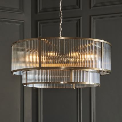 Endon 119456 - RIDGETON piekaramā lustra ar ķēdi, 8xE14/7W/230V, misiņš