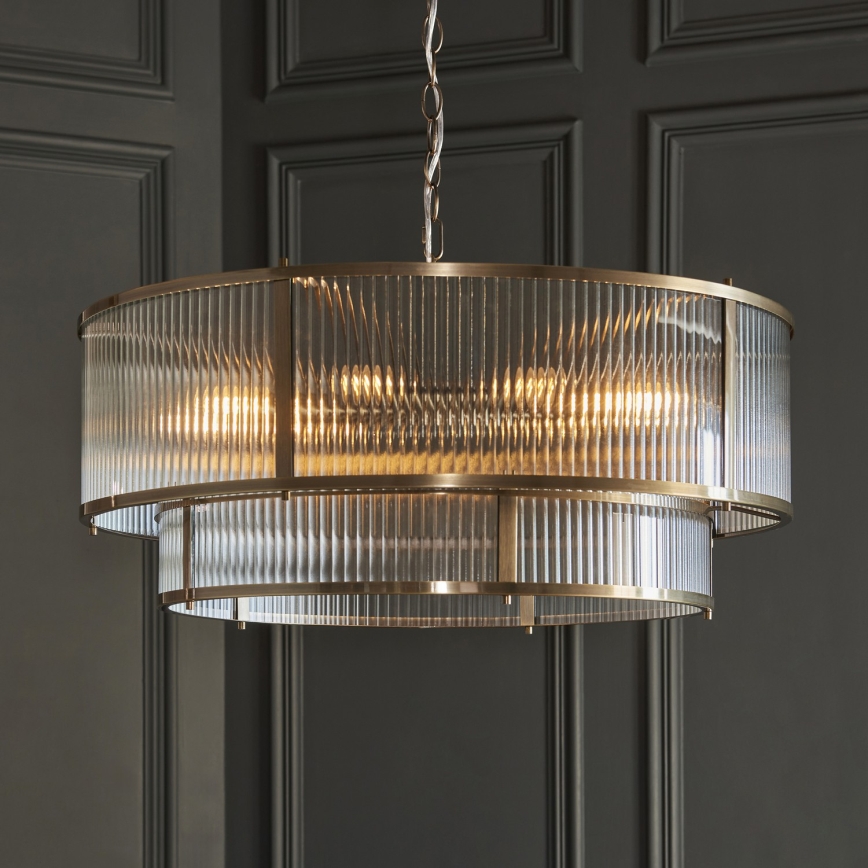 Endon 119456 - RIDGETON piekaramā lustra ar ķēdi, 8xE14/7W/230V, misiņš