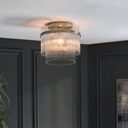 Endon 119492 - Virsmas montēta griestu lustra MARIETTA 1xE27/10W/230V misiņš/caurspīdīgs stikls