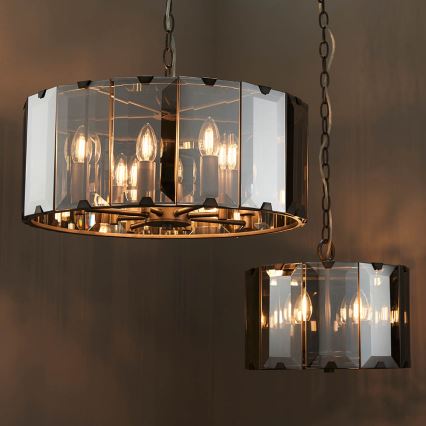 Endon 61294 - Lustra ar ķēdi CLOONEY 8xE14/40W/230V melna/dūmakains