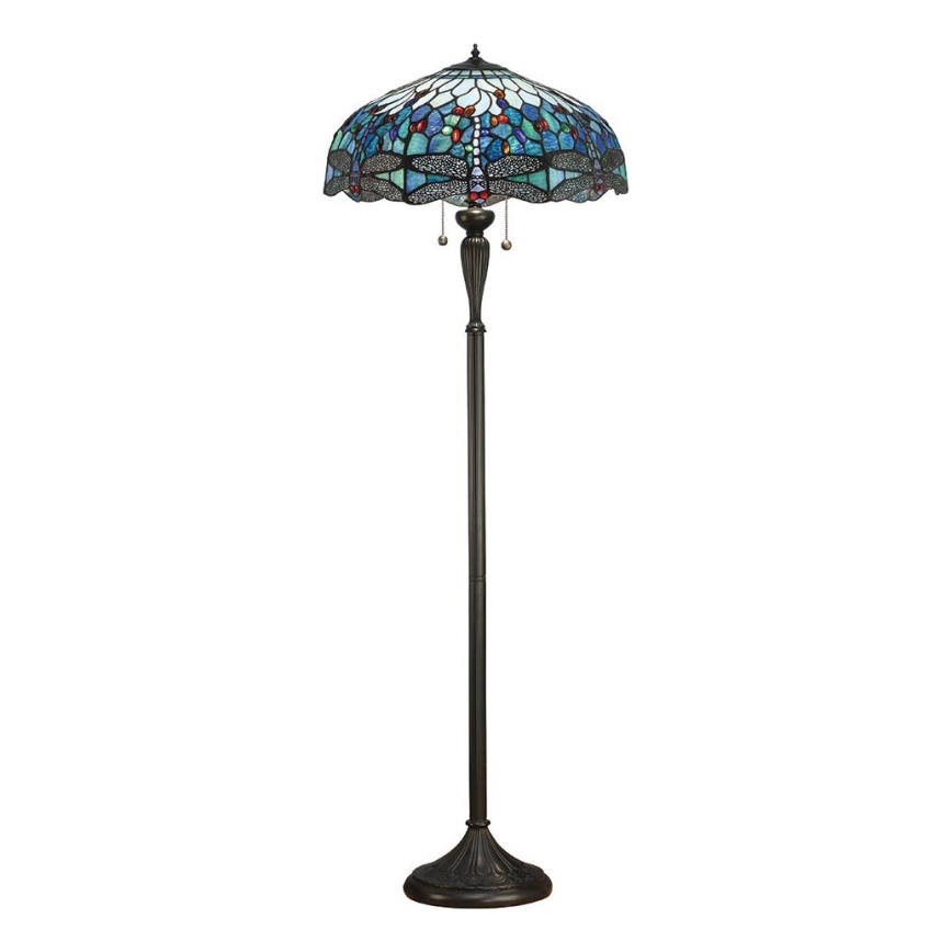Endon 64069 - Grīdas lampa Tiffany DRAGONFLY 2xE27/60W/230V Ø 50 cm