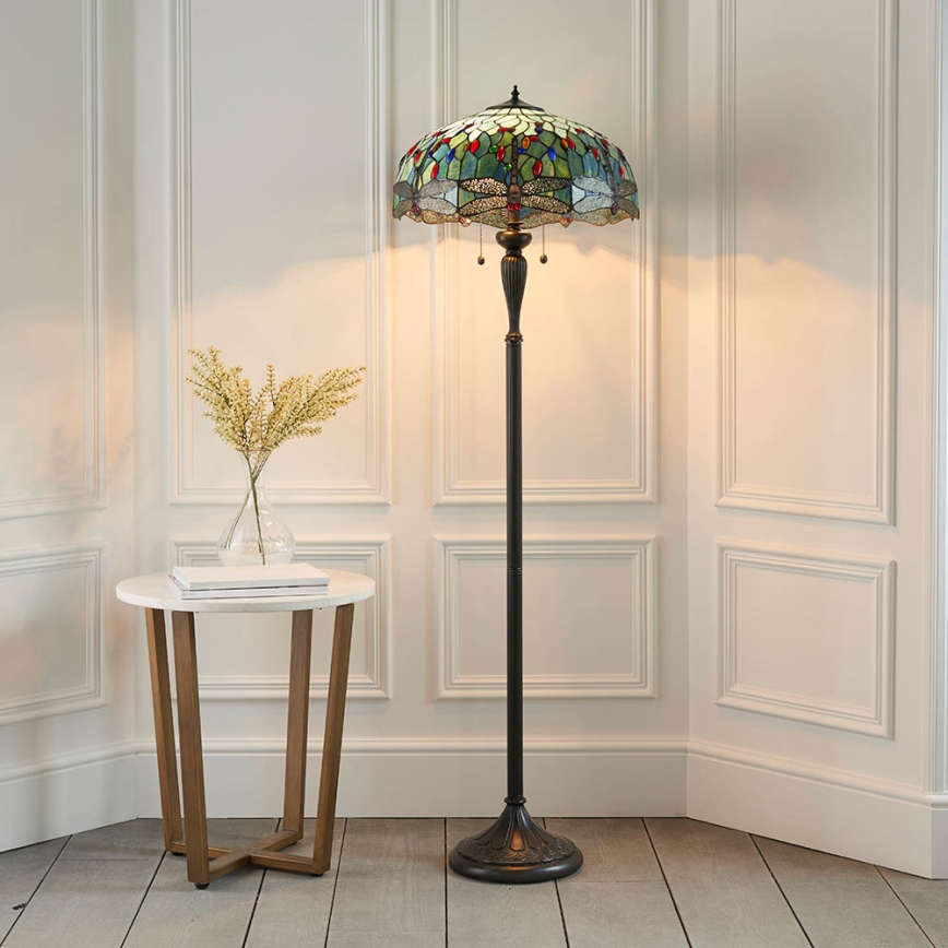 Endon 64069 - Grīdas lampa Tiffany DRAGONFLY 2xE27/60W/230V Ø 50 cm