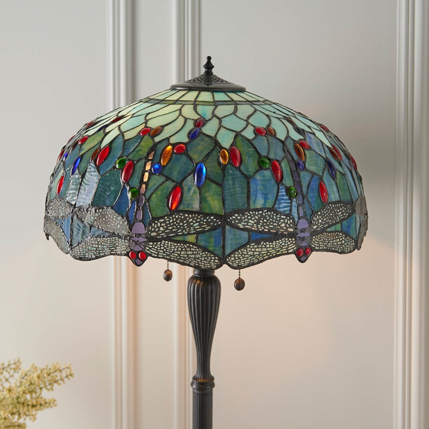 Endon 64069 - Grīdas lampa Tiffany DRAGONFLY 2xE27/60W/230V Ø 50 cm