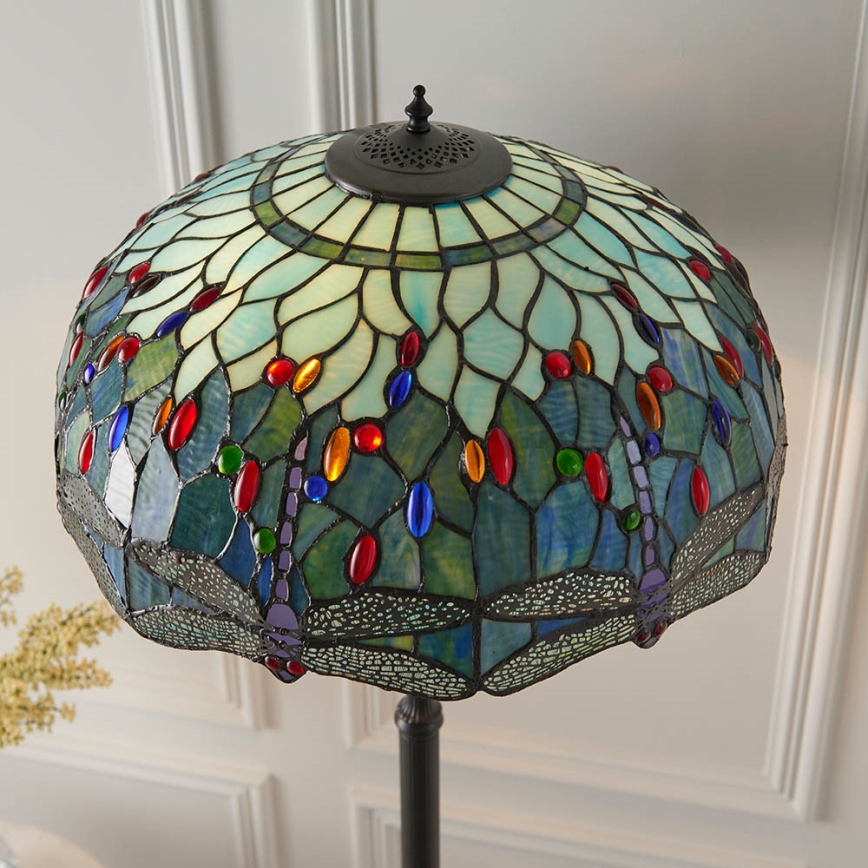 Endon 64069 - Grīdas lampa Tiffany DRAGONFLY 2xE27/60W/230V Ø 50 cm