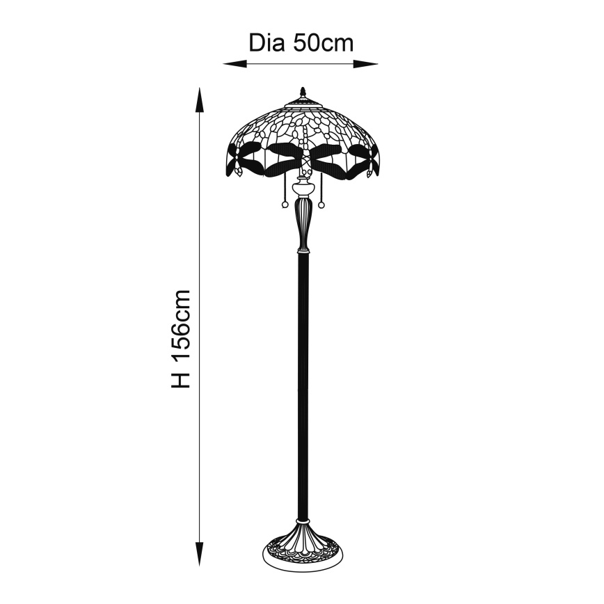 Endon 64069 - Grīdas lampa Tiffany DRAGONFLY 2xE27/60W/230V Ø 50 cm