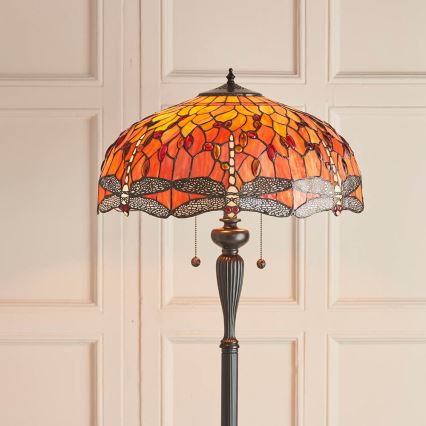 Endon 64070 - Grīdas lampa Tiffany DRAGONFLY 2xE27/60W/230V Ø 50 cm