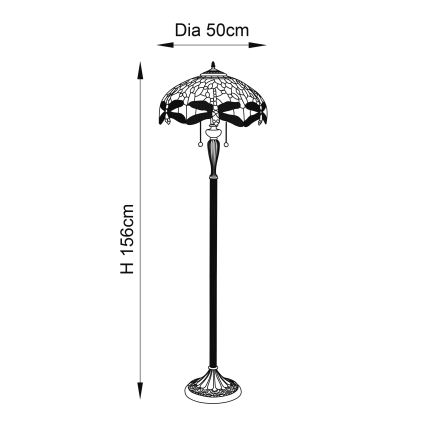 Endon 64070 - Grīdas lampa Tiffany DRAGONFLY 2xE27/60W/230V Ø 50 cm